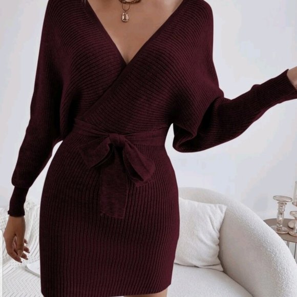 KIMONO SWEATER DRESS - Burgundy - Picture 6 of 7